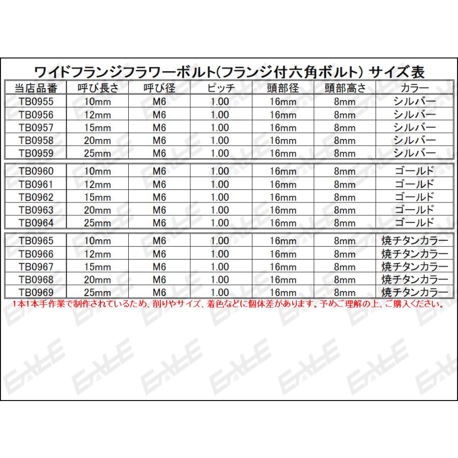 M6×25mm P1.00 ワイドフランジフラワー ボルト ワイヤーロック穴付き 六角ボルト SUS304 ステンレス ゴールド TB0964 | ブランド登録なし | 03