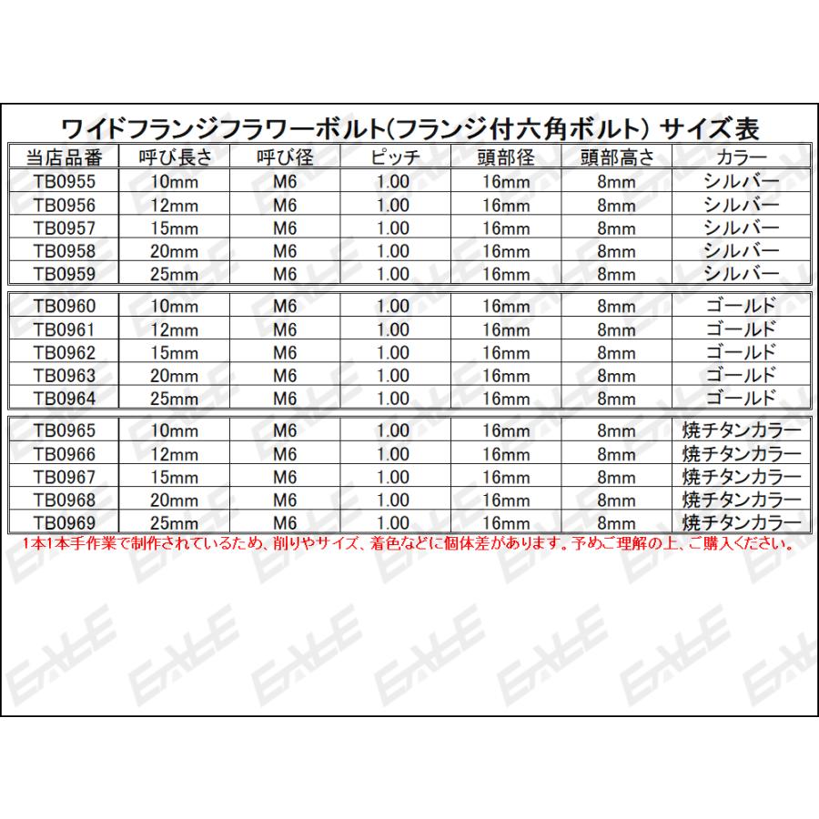 M6×20mm ステンレス ワイドフランジフラワーボルト 六角ボルト 焼チタンカラー TB0968｜eale｜03