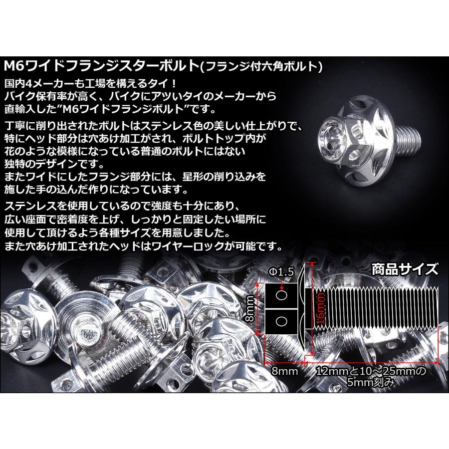 M6×15mm P1.00 ワイドフランジスター ボルト ワイヤーロック穴付き 六角ボルト SUS304 ステンレス シルバー TB0982 | ブランド登録なし | 02