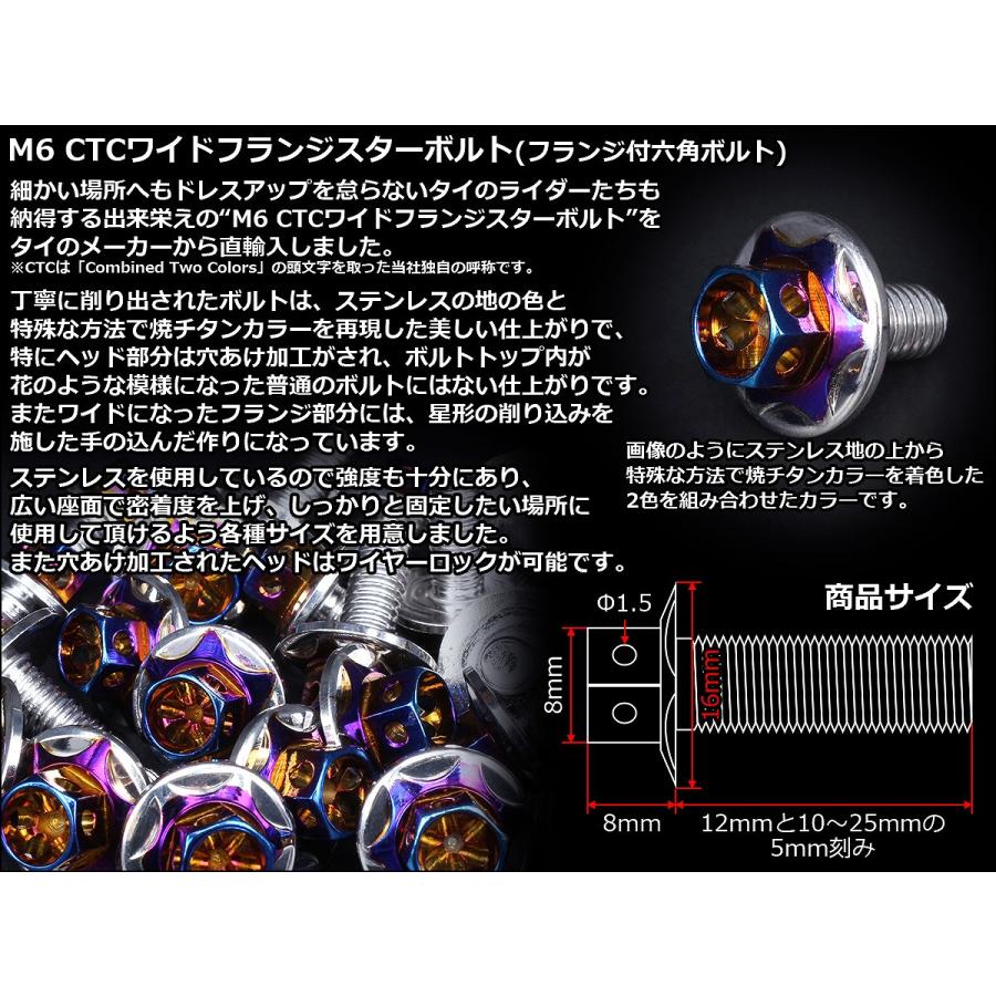 M6×12mm P1.00 2色 ワイドフランジスター ボルト ワイヤーロック穴付き 六角ボルト ステンレス削り出し シルバー&焼きチタンカラー TB0996 | ブランド登録なし | 02
