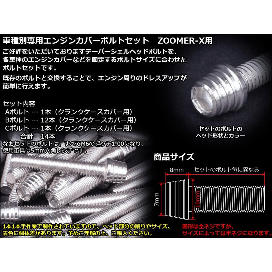 ［専用］シェル様 ZOOMER-X エンジンカバー ボルト14本set キャップボルト テーパー