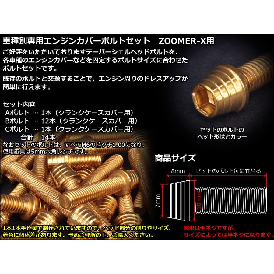 ZOOMER-X エンジンカバー ボルト14本set キャップボルト テーパー