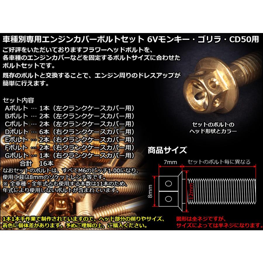 モンキー 6Vモンキー ゴリラ CD50 エンジンカバー ボルト16本set