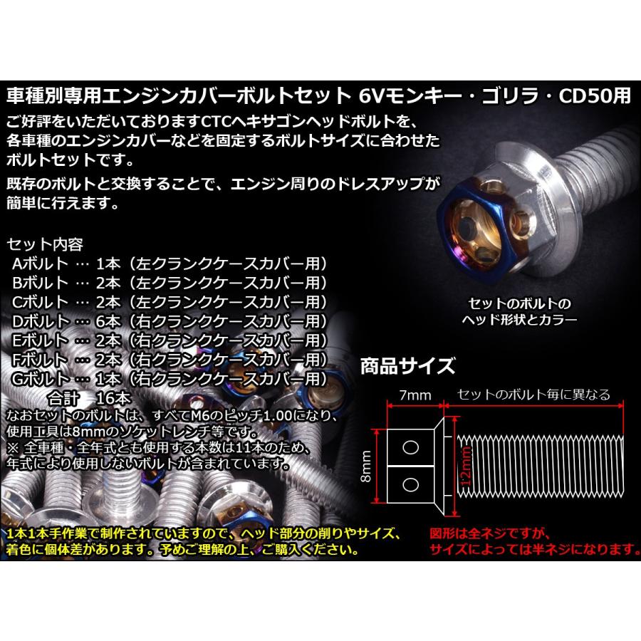 モンキー 6Vモンキー ゴリラ CD50 エンジンカバー ボルト16本set