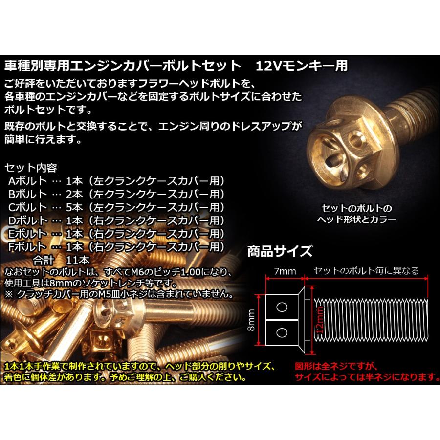 モンキー 12Vモンキー エンジンカバー ボルト11本set フランジ付六角