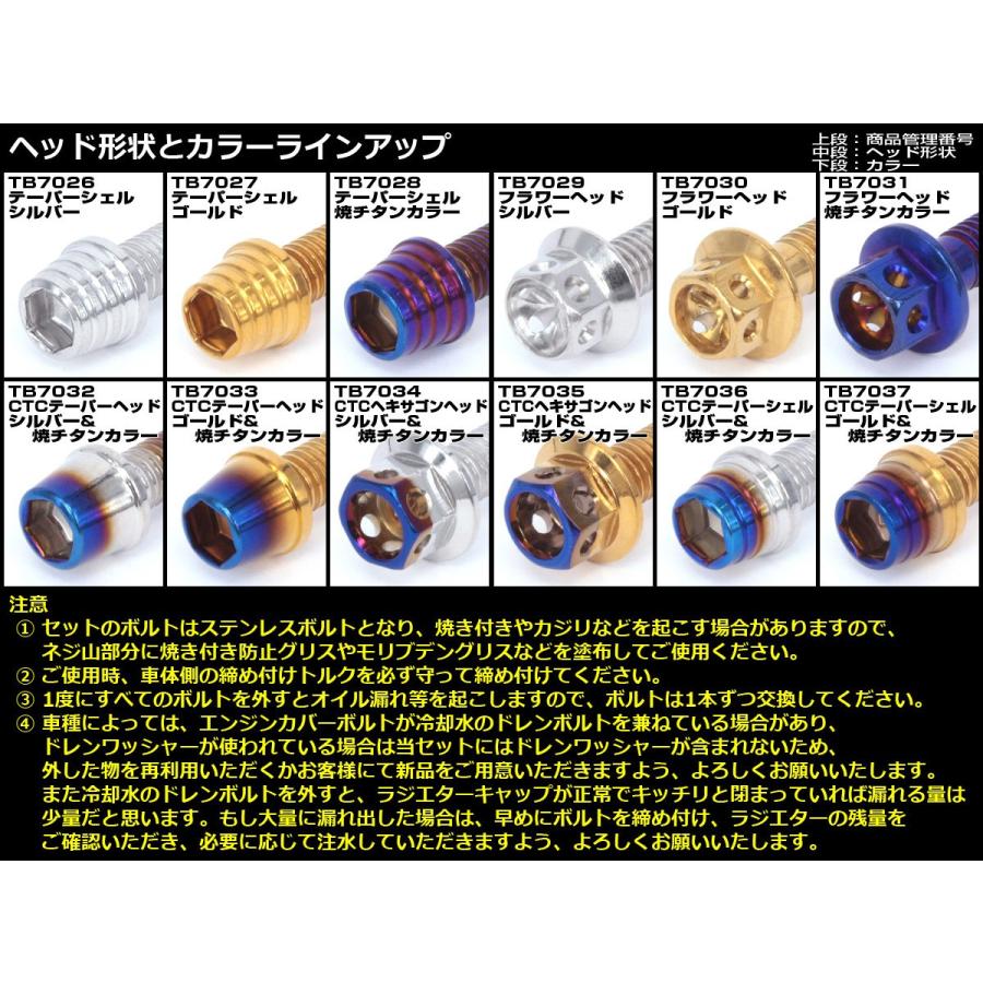 YZF-R25 YZF-R3 MT-25 MT-03 エンジンカバー ボルト21本set キャップボルト テーパーシェルヘッド 焼チタンカラー TB7028 | ヤマハ発動機 | 02