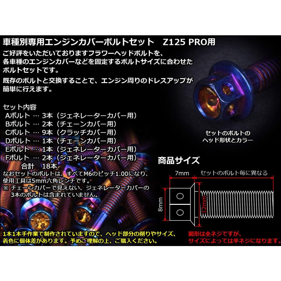Z125 PRO(BR125) エンジンカバー ボルト18本set フランジ付六角