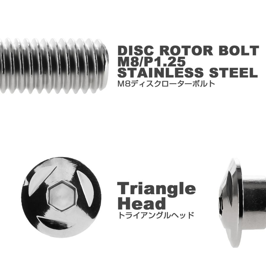 SUSステンレス製 M8×15mm P1.25 ブレーキ ディスク ローター ボルト トライアングルヘッド ホンダ車用 シルバー TD0085 | ホンダ | 02
