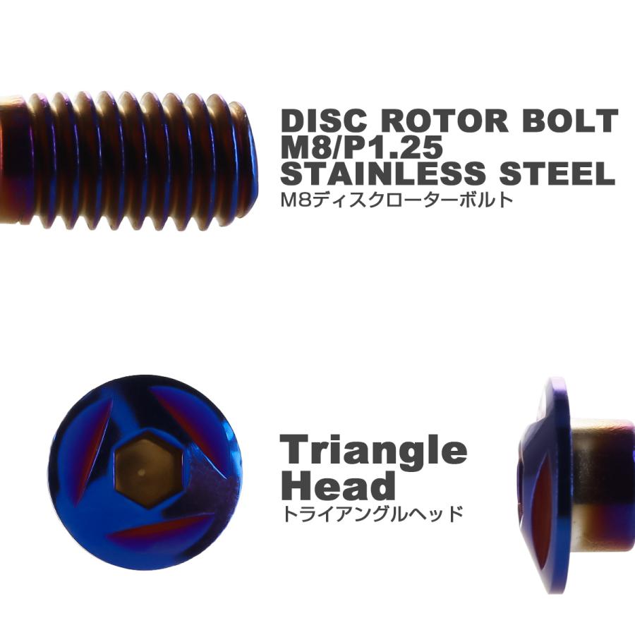 SUSステンレス製 M8×20mm P1.25 ブレーキ ディスク ローター ボルト トライアングルヘッド ホンダ車用 焼チタン TD0090 | ホンダ | 02