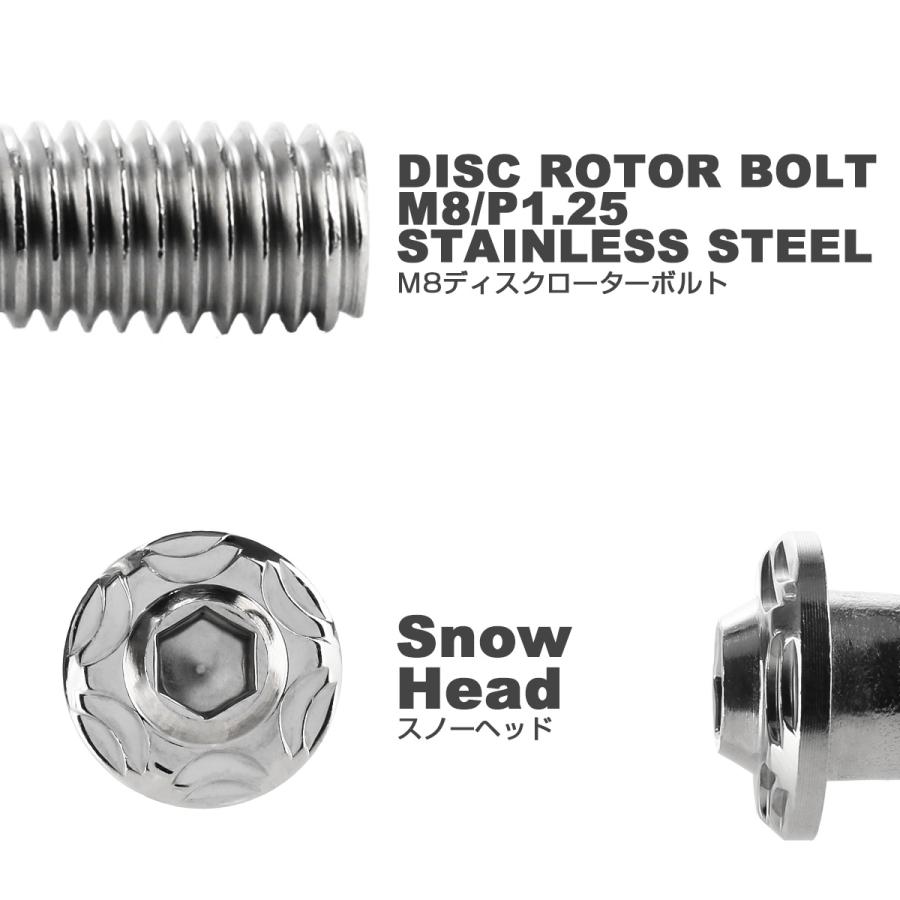 SUSステンレス製 M8×15mm P1.25 ブレーキ ディスク ローター ボルト スノーヘッド ホンダ車用 シルバー TD0109 | ホンダ | 02