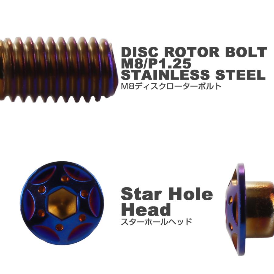 SUSステンレス製 M8×25mm P1.25 ブレーキ ディスク ローター ボルト スターホールヘッド ホンダ車用 焼チタン TD0243 | ホンダ | 02