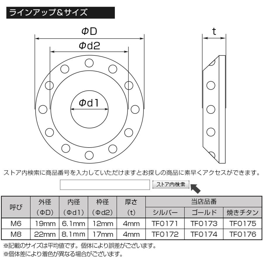 M8 ボルト座面枠付 ワッシャー 外径22mm ホール加工 ボルトリング SUS304ステンレス製 フジツボ デザインワッシャー ゴールド TF0174 | ブランド登録なし | 05