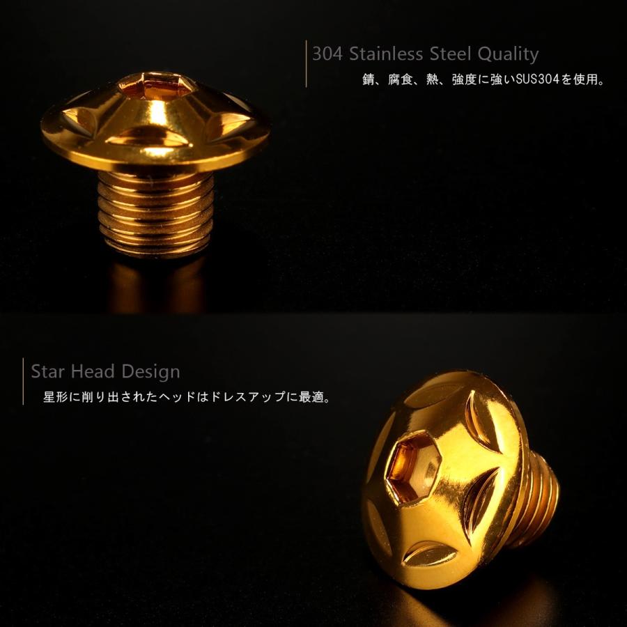 ミラーホールカバー キャップ スターヘッド 2個セット M10×10mm 正ネジ P1.25 SUS304 ステンレス製 ゴールド TH0102 | ブランド登録なし | 01