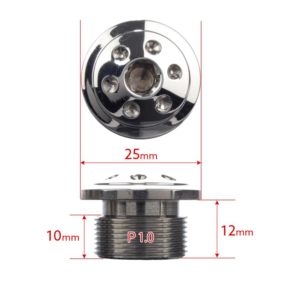 フロントフォーク トップキャップ M20×10mm P1.0 ホールヘッド ステンレス 汎用 シルバー 2個セット TH0104 | ブランド登録なし | 03