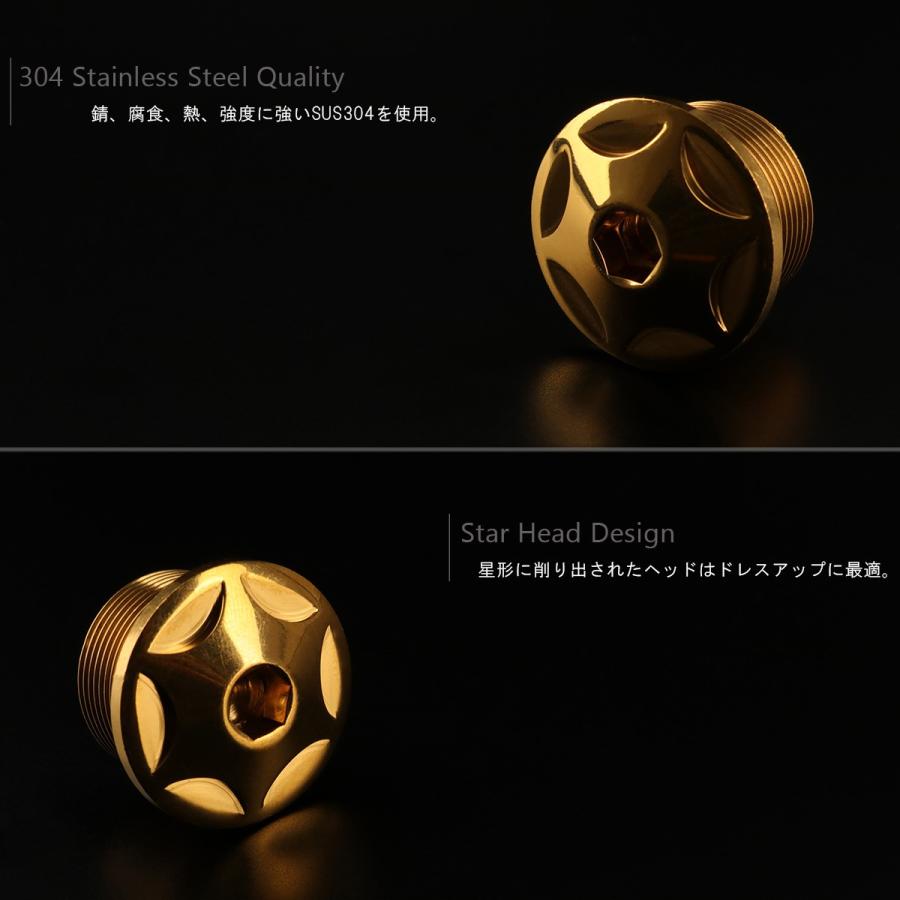 汎用 M20×10mm P1.0 フロントフォーク トップ キャップ スターヘッド ボルト 2個セット SUS304 ステンレス製 ゴールド TH0108 | ブランド登録なし | 01