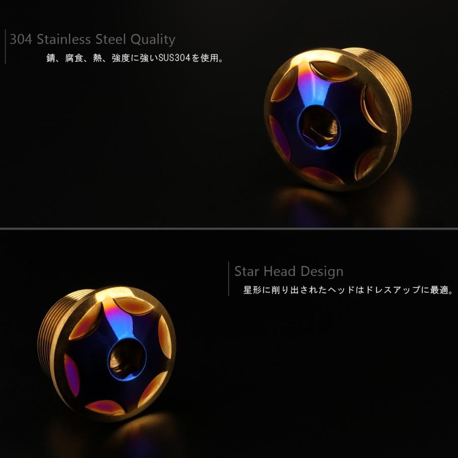 汎用 M20×10mm P1.0 フロントフォーク トップ キャップ スターヘッド ボルト 2個セット SUS304 ステンレス製 ゴールド＆焼チタンカラー TH0117 | ブランド登録なし | 01