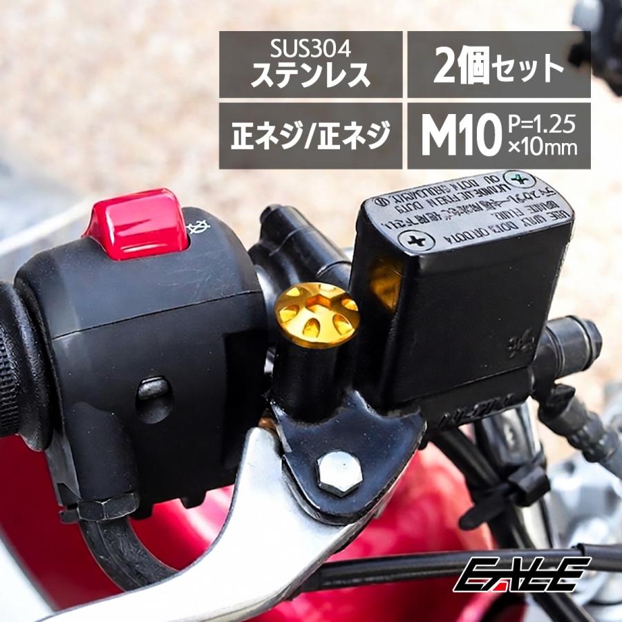 ミラーホールカバー M10正ネジ P1.25 バイク用 ホンダ対応 SUS304ステンレス ミラー穴 ドレスアップ 外装 2本セット デザイン ゴールド TH0125 | ホンダ