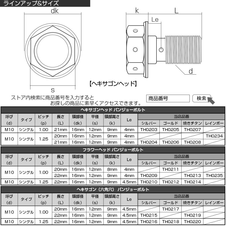 ブレーキ バンジョーボルト M10 P1.25 SUS304 ステンレス製 フラワーヘッド 焼きチタン TH0214｜eale｜05