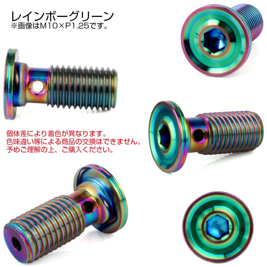 バンジョーボルト M10 P1.00 六角穴付き フラット デザインヘッド CNC SUS304 ステンレス マットカラー レインボーグリーン TH0239 | ブランド登録なし | 02