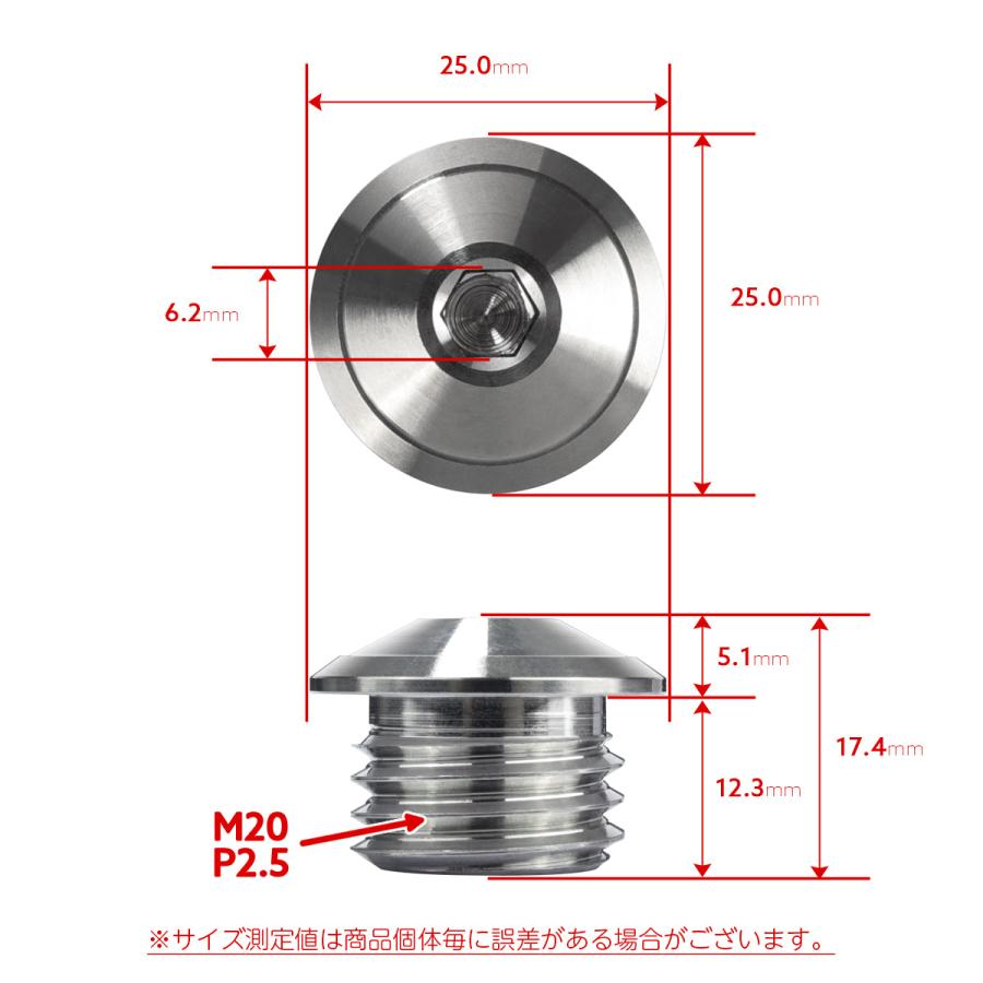 オイルフィラーキャップ M20 P2.5 六角穴 ヘッド外径25mm ステンレス製 BT マットシルバー 汎用 TH0278 | ヤマハ発動機 | 04
