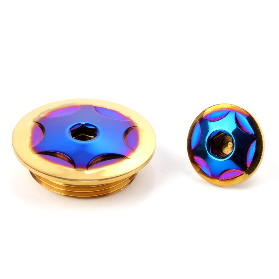 ホンダ車用 ジェネレータカバー クランク＆ポイントホール キャップセット ステンレス製 スターヘッド チタン×ゴールド TH0306 | ホンダ | 02