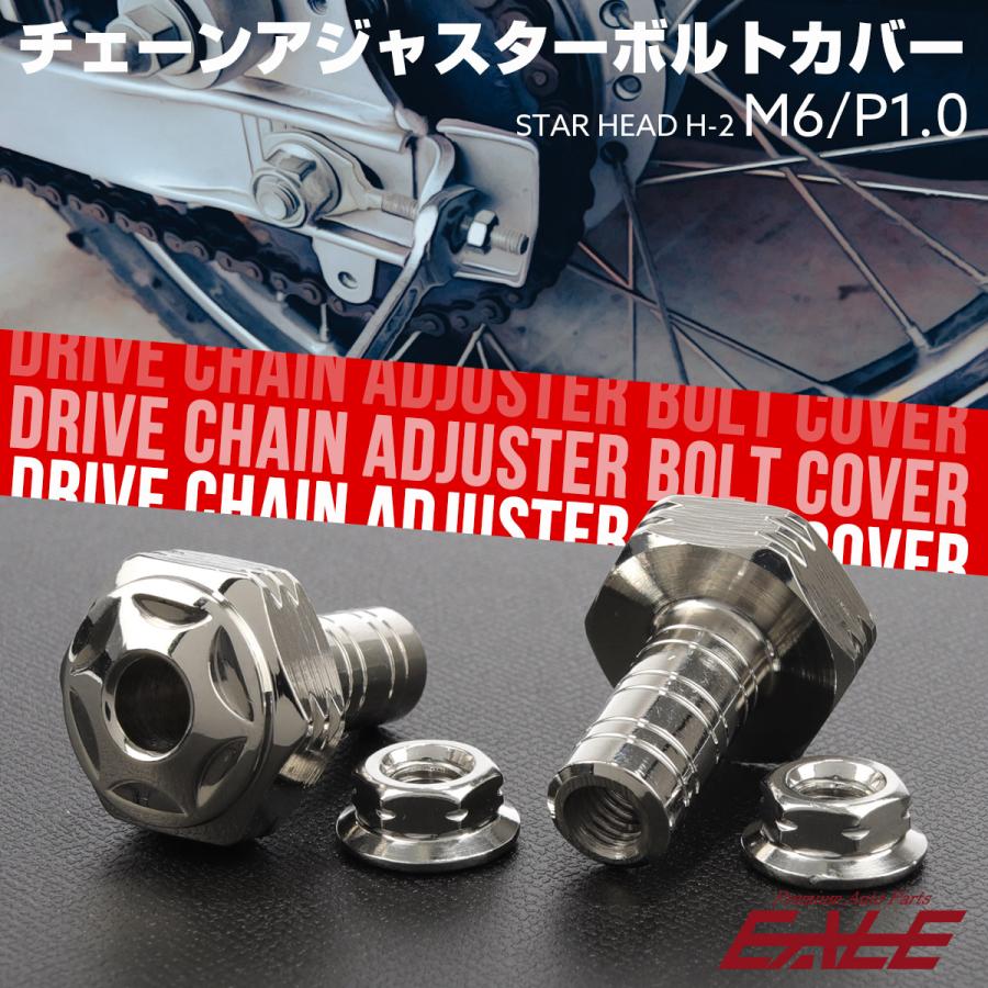 バイク ドライブチェーン アジャスター ボルトカバー M6用 P1.0 チェーンガイド スターヘッド H-2 シルバー 2個セット TH0401 | ブランド登録なし | 01