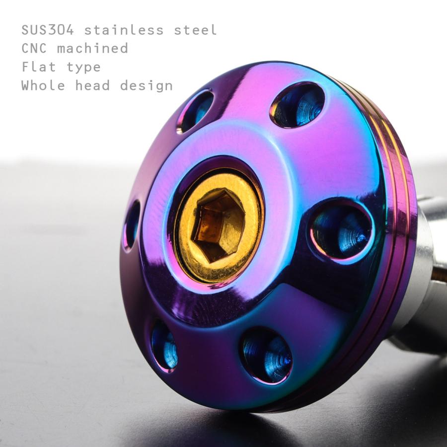 バイク バーエンド 内径17-18mm用 シンホールヘッド ステンレス 薄型 バーエンドキャップ 焼チタン色 虹色 左右セット TH0425 | ブランド登録なし | 02