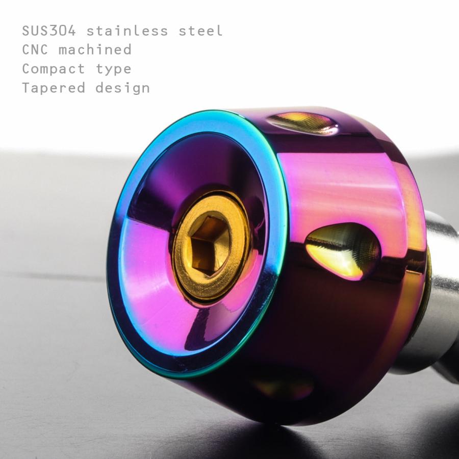 バイク バーエンド 内径17-18mm用 テーパーヘッド ステンレス バーエンドキャップ 焼チタン色 虹色 左右セット TH0426 | ブランド登録なし | 02