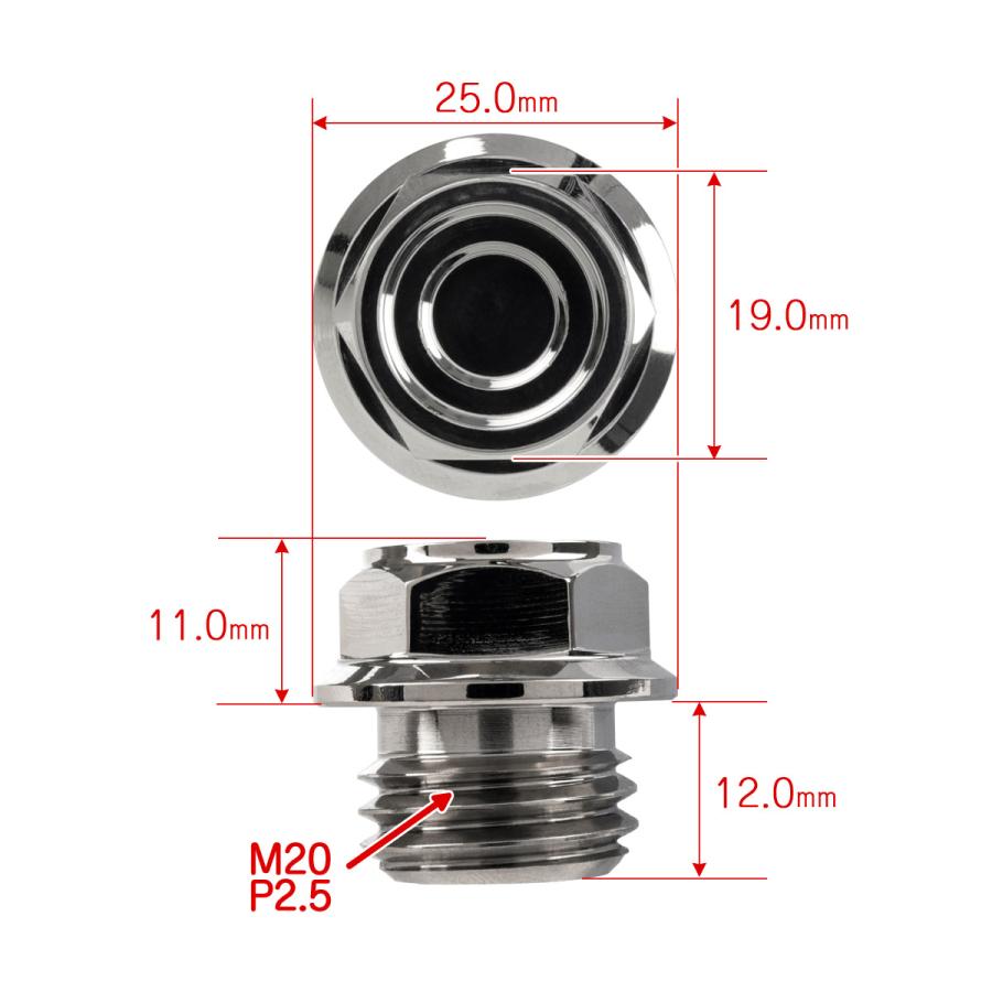 オイルフィラーキャップ M20 P2.5 六角 ステンレス製 シルバー 汎用 TH0497 | ホンダ | 04