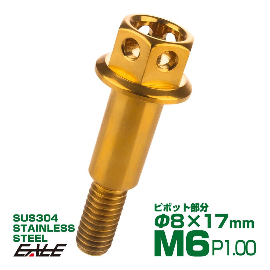 SUSステンレス サイドホールヘッド ブレーキ＆クラッチレバー取付 ピボットボルト Φ8×17mm M6×13mm P=1.00 ゴールド TH0526 | ブランド登録なし