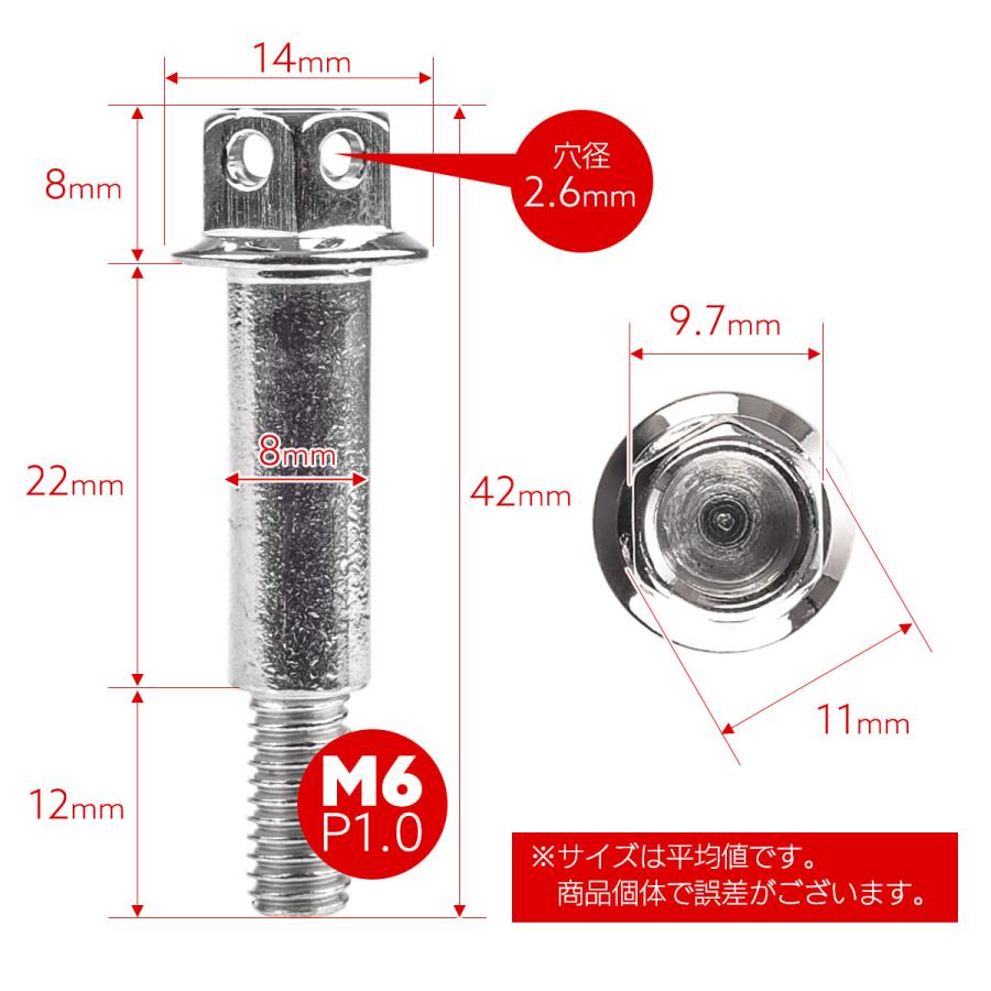 バイクレバー 取付用 ピボットボルト M6 P1.0 ピボット径8mm