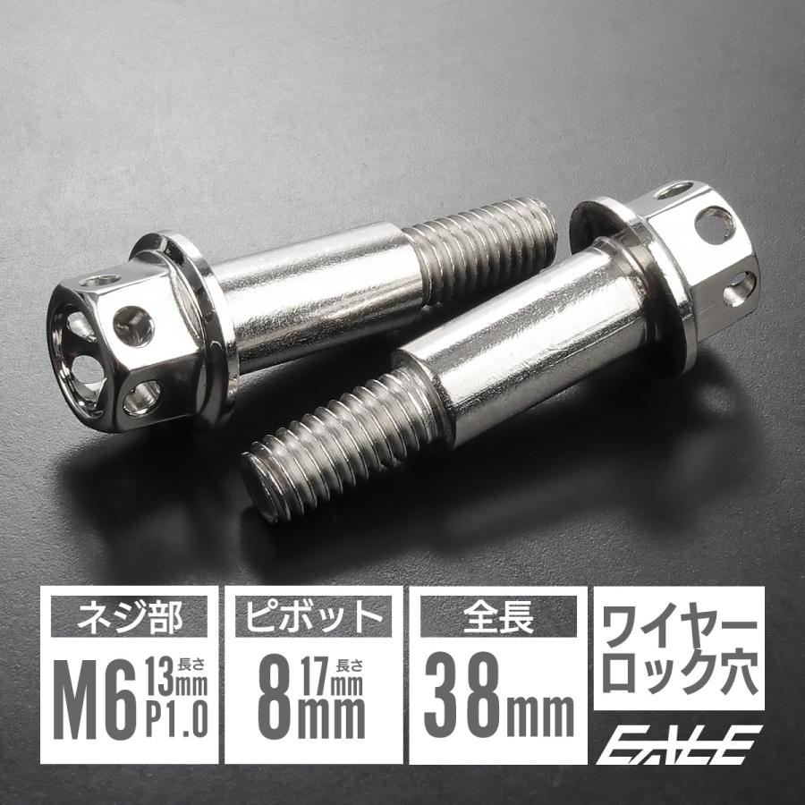 バイク レバー用 ピボットボルト M6 P1.0 ピボット径8mm ステンレス製 ワイヤーロック穴付き 補修 交換 カスタム シルバー 2本セット TH0547 | ブランド登録なし