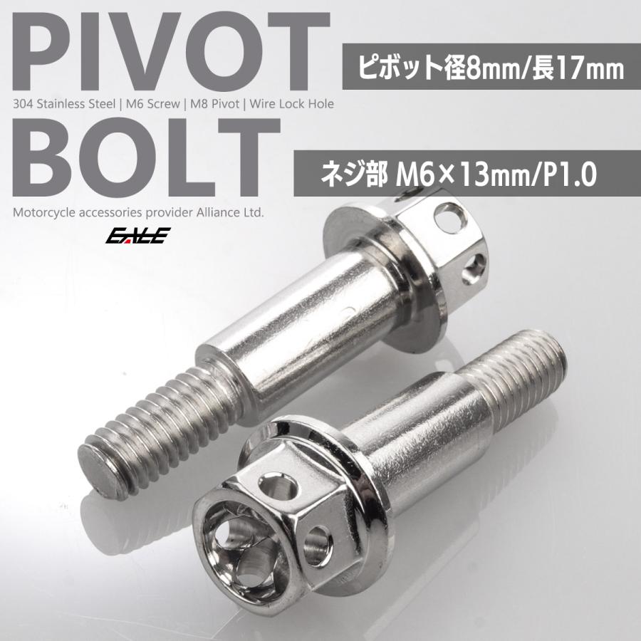 バイク レバー用 ピボットボルト M6 P1.0 ピボット径8mm ステンレス製 ワイヤーロック穴付き 補修 交換 カスタム シルバー 2本セット TH0547 | ブランド登録なし | 01