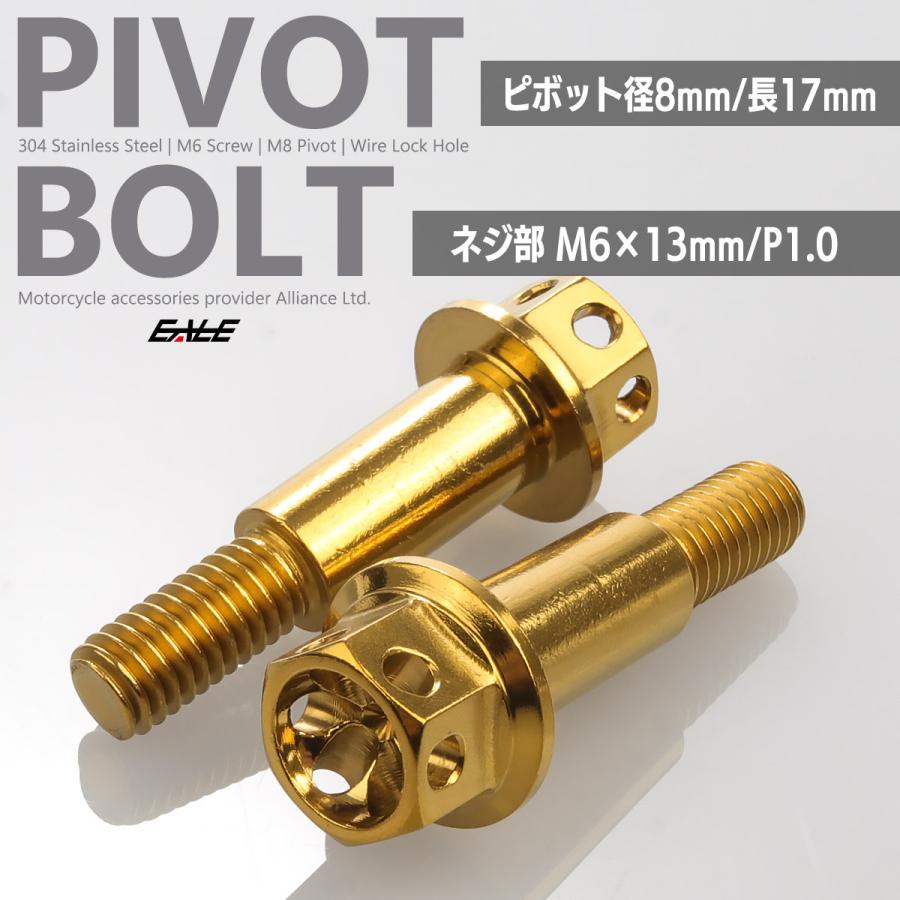 バイク レバー用 ピボットボルト M6 P1.0 ピボット径8mm ステンレス製 ワイヤーロック穴付き 補修 交換 カスタム ゴールド 2本セット TH0548 | ブランド登録なし | 01