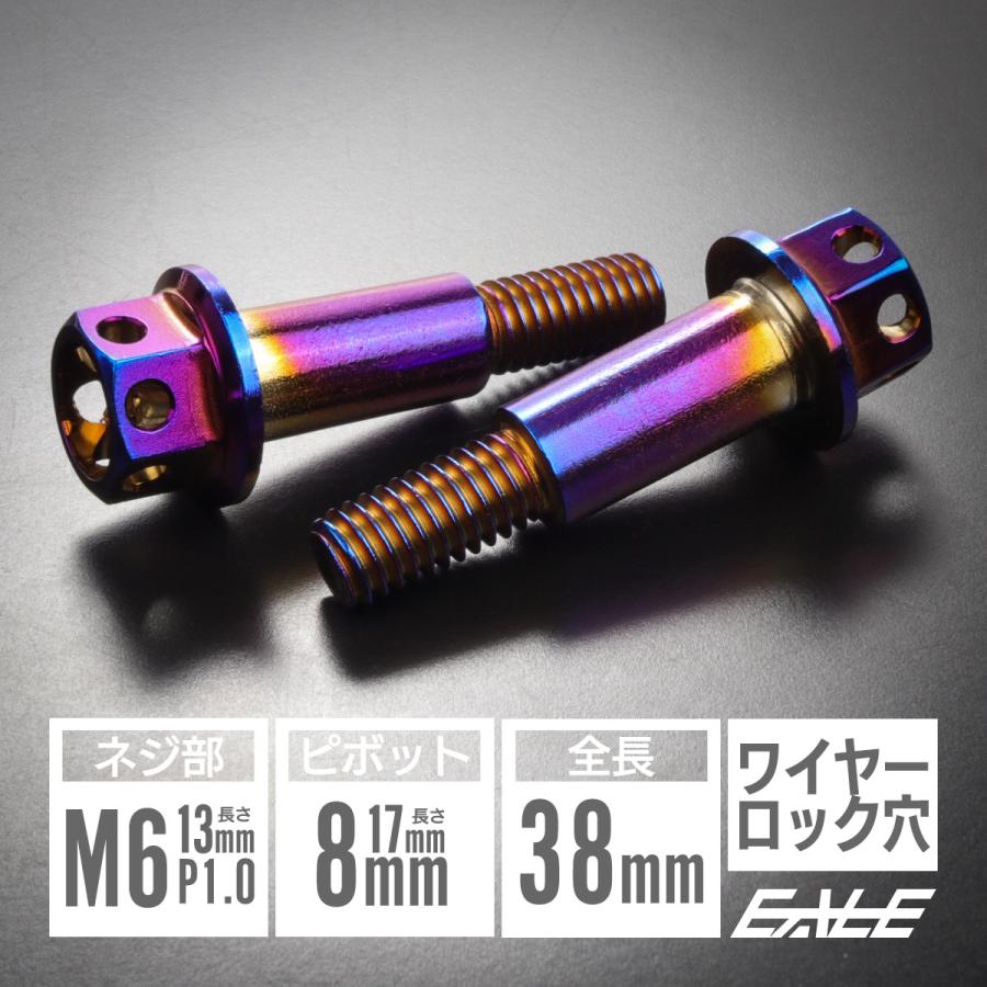 バイク レバー用 ピボットボルト M6 P1.0 ピボット径8mm ステンレス製 ワイヤーロック穴付き 補修 交換 カスタム 焼チタン 2本セット TH0549 | ブランド登録なし