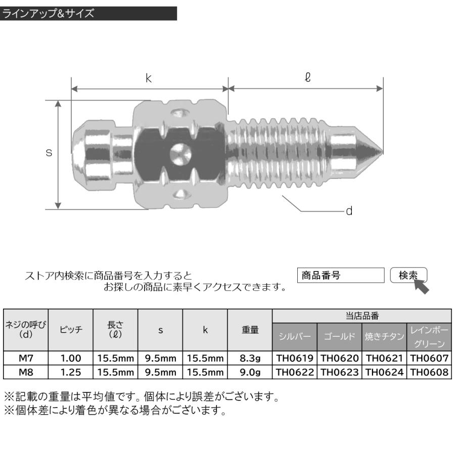 M8 P1.25 エアブリード スクリュー エアブリーダー バルブ ニップル ステンレス ゴールド TH0623｜eale｜04