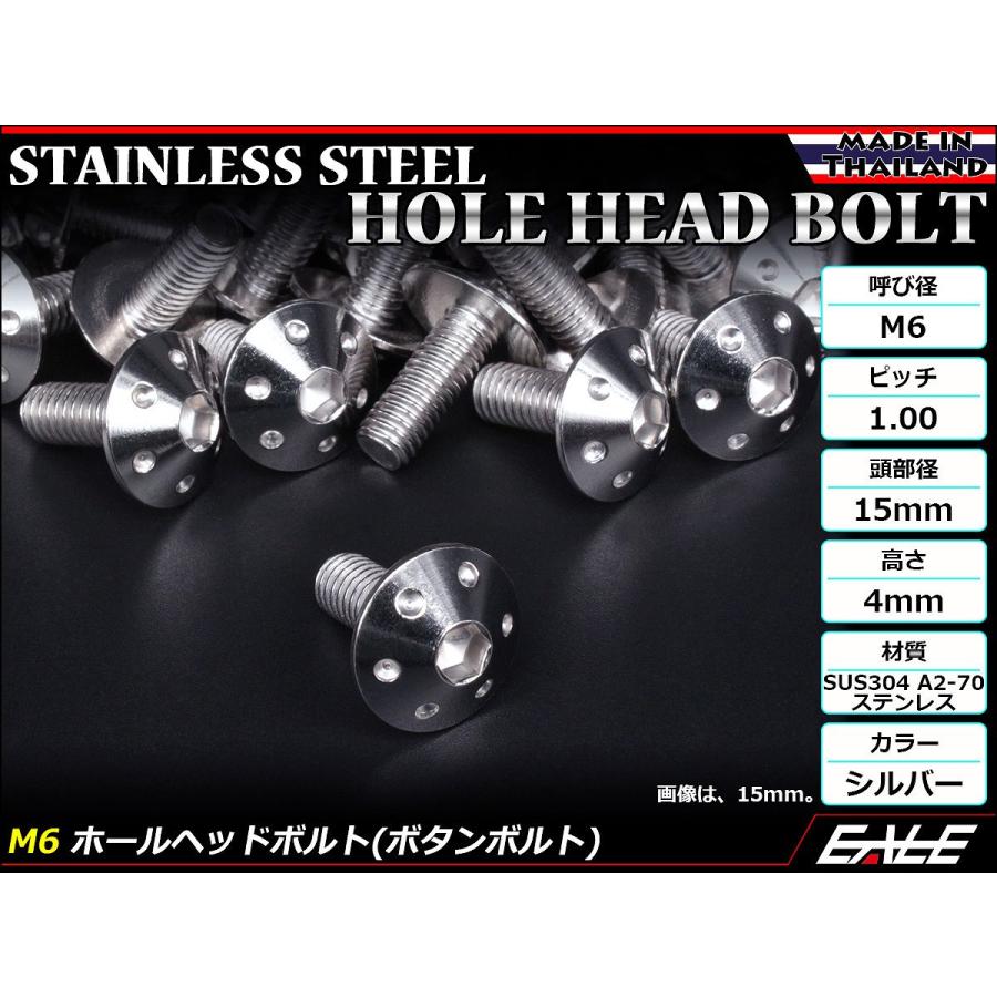 ボタンボルト M6×15mm P1.0 ホールヘッドボルト 六角穴 SUS304 ステンレス削り出し シルバー TR0052 | ブランド登録なし | 01
