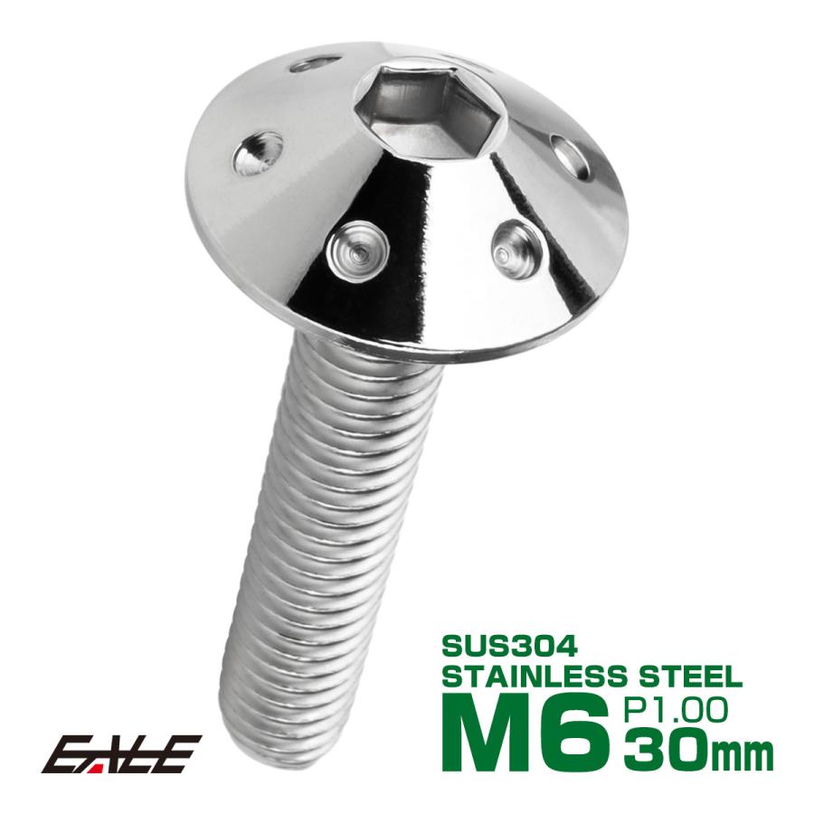 ボタンボルト M6×30mm P1.0 ホールヘッドボルト 六角穴 SUS304 ステンレス削り出し シルバー TR0055 | ブランド登録なし