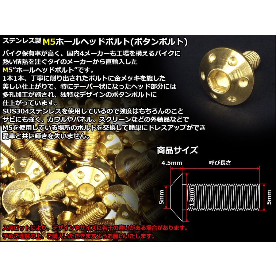 ボタンボルト M5×20mm P0.8 ホールヘッドボルト 六角穴 SUS304 ステンレス削り出し ゴールド TR0062 | ブランド登録なし | 02