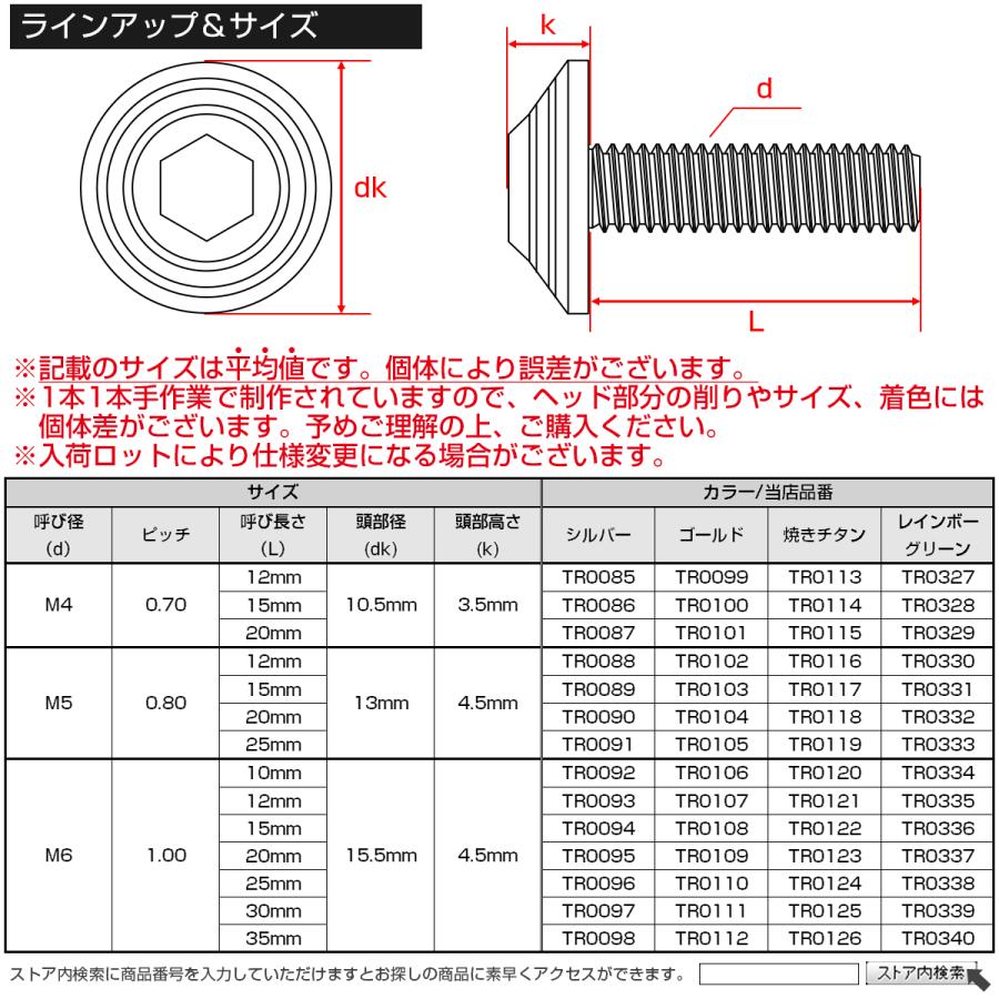 M5×20mm シェルヘッドボルト ボタンボルト ステンレス削り出し ゴールド TR0104 | ブランド登録なし | 04