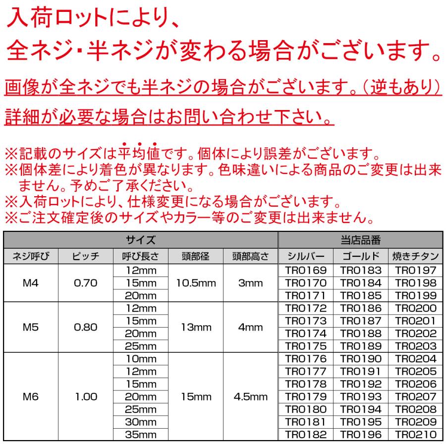 ボタンボルト M6×20mm P1.00 ステップ ホールヘッドボルト フランジ付 六角穴 SUS304 ステンレス ゴールド TR0193 | ブランド登録なし | 04