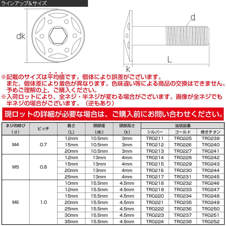 ボタンボルト スターホールヘッド M5×15mm P0.8 フランジ付 六角穴 SUS304 ステンレス  焼きチタン TR0243 | ブランド登録なし | 04