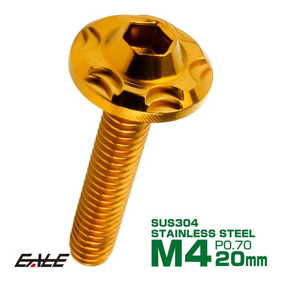 SUS304 フランジ付 ボタンボルト M4×20mm P0.7 六角穴  ゴールド スノーヘッド ステンレス製 TR0269 | ブランド登録なし