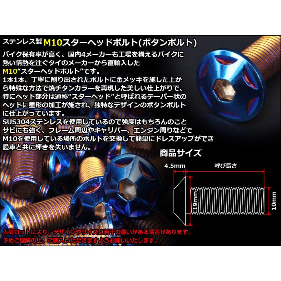 M10×20mm P1.25 スターヘッドボルト 焼きチタン カラー ボタンボルト ステンレス削り出し TR0627 | ブランド登録なし | 02