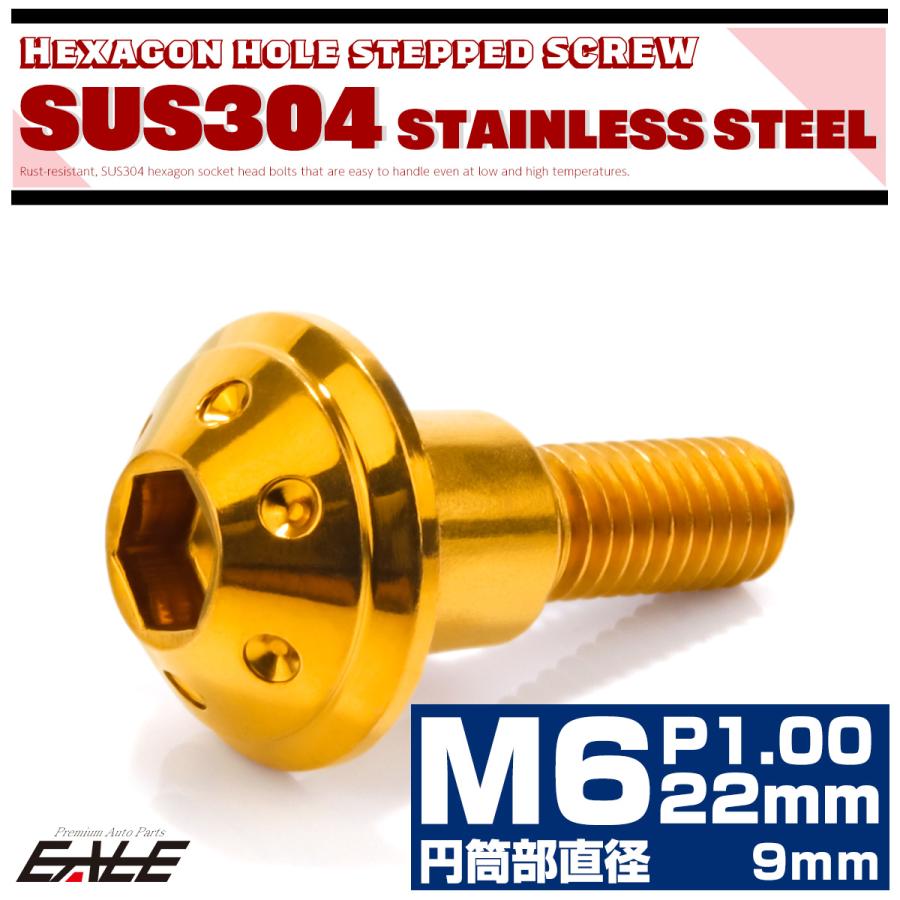 段付きボルト M6×22mm P1.0 円筒部直径9mm ホールヘッド SUS304