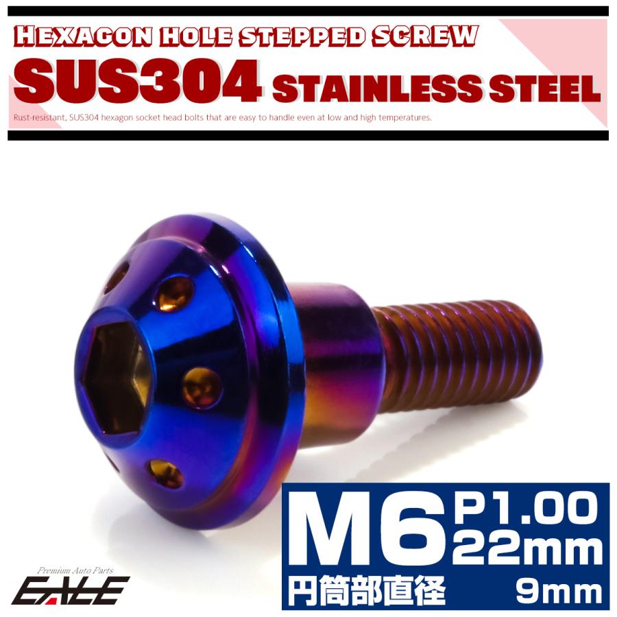 段付きボルト M6×22mm P1.0 円筒部直径9mm ホールヘッド SUS304 ステンレス 六角穴 フランジボルト 焼きチタンカラー TR0876 | ブランド登録なし | 01