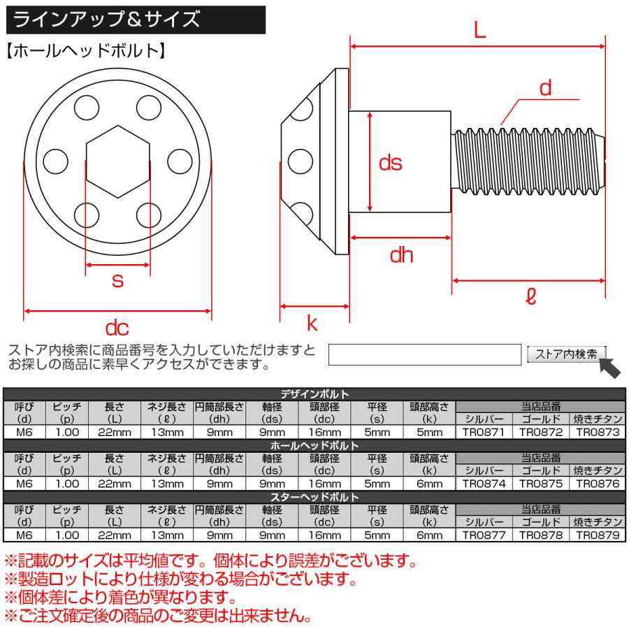 段付きボルト M6×22mm P1.0 円筒部直径9mm ホールヘッド SUS304 ステンレス 六角穴 フランジボルト 焼きチタンカラー TR0876 | ブランド登録なし | 04