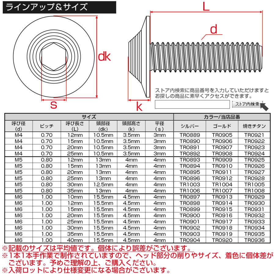ボタンボルト M4×12mm P0.7 SUS304 ステンレス シェルヘッド 六角穴 フランジ付き ボルト 焼きチタンカラー TR0921 | ブランド登録なし | 04