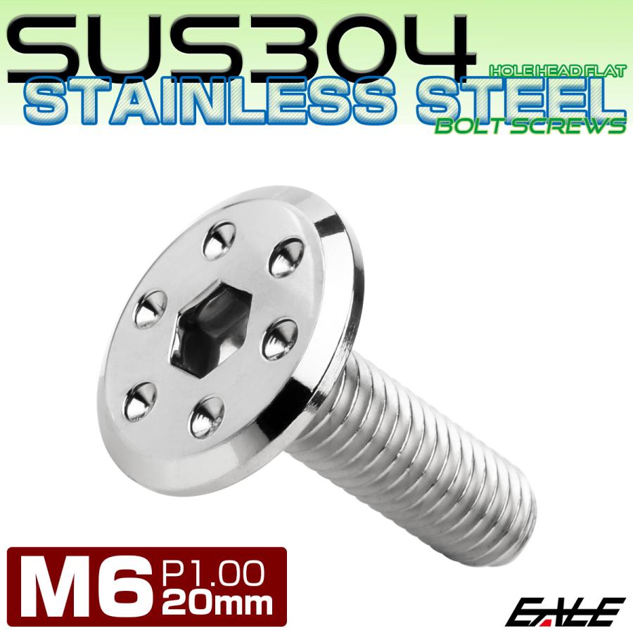 ステンレスボルト M6×20mm P1.0 ホールヘッド フラット 六角穴付 ボタンボルト SUS304 シルバー TR0948 | ブランド登録なし | 01