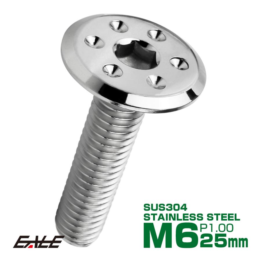ステンレスボルト M6×25mm P1.0 ホールヘッド フラット 六角穴付 ボタンボルト SUS304 シルバー TR0949 | ブランド登録なし